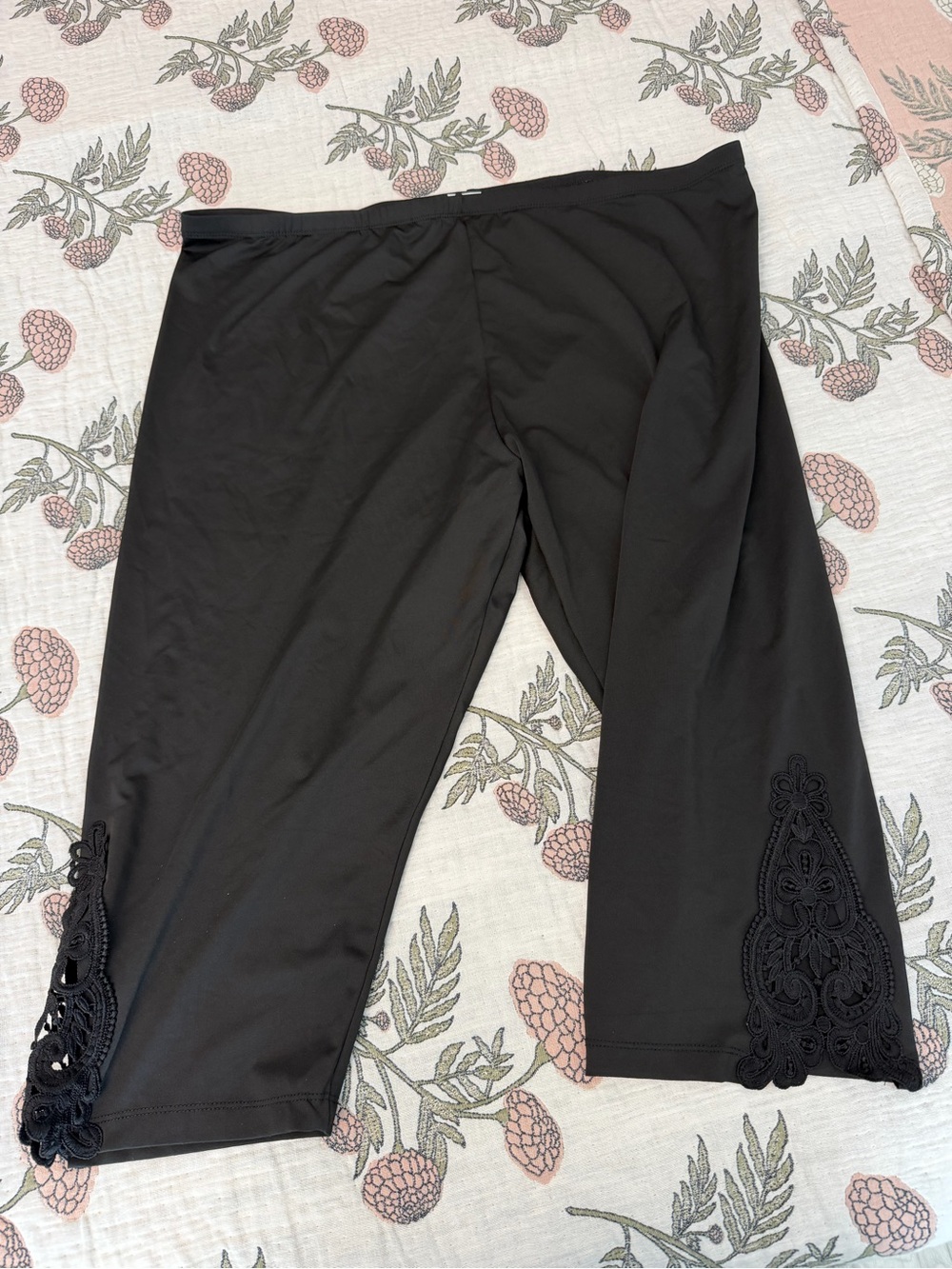 Women's Black Capri Pants with Lace Trim
